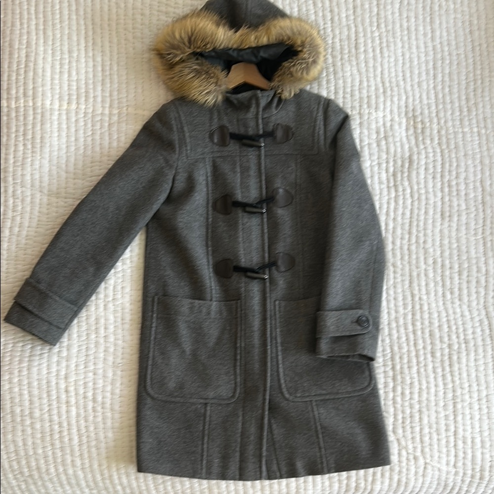 Boden Gray Hooded Toggle Coat